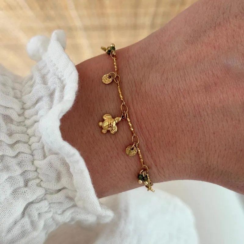 Bracelet "Tortue" vert acier