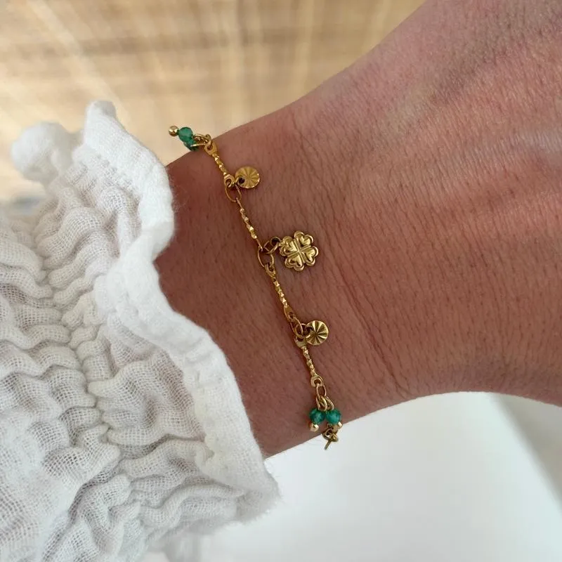 Bracelet "Trèfle" vert acier