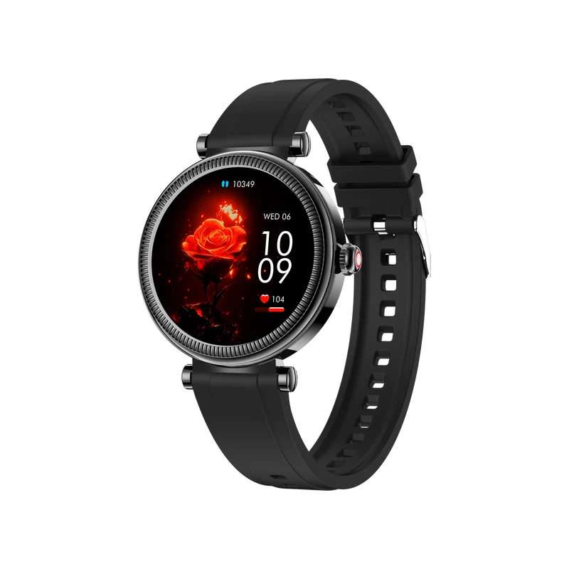 Montre connectée - Edition Platine- Couvercle en verre trempé 2.5D Coque en alliage de zinc + Bracelet en silicone couleur Noir