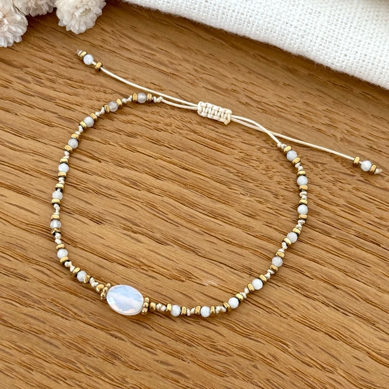 Bracelet "Luna" agate blanc acier