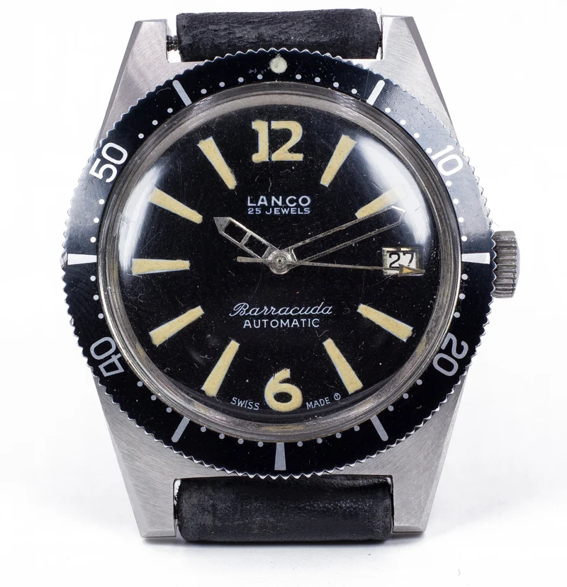 Montre bracelet de plongée Lanco Barracuda, automatique en acier. Années 60
