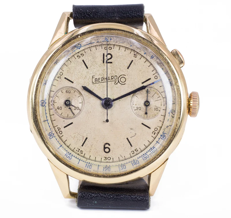 Montre-bracelet chronographe Eberhard Pre-Extrafort en or 18 carats, années 30