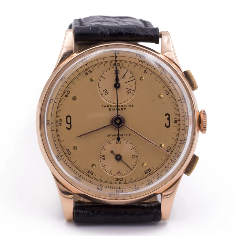 Chronographe Suisse chronographe vintage en or, années 50