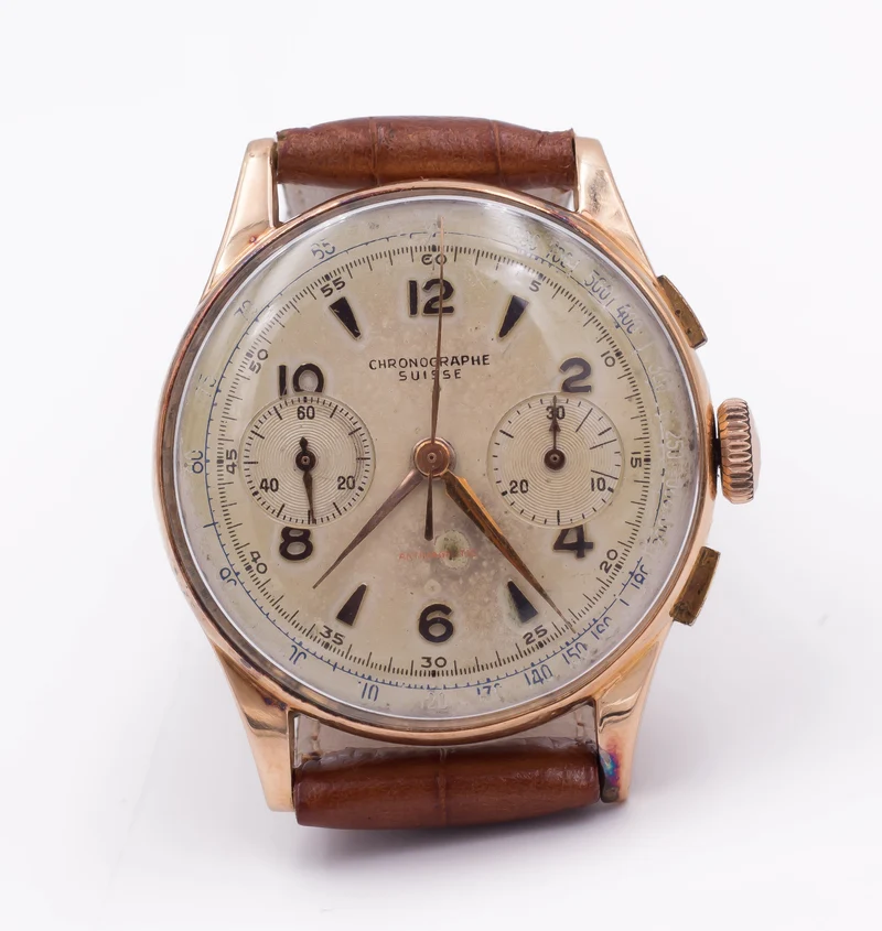 Chronographe Suisse chronographe vintage en or, années 50