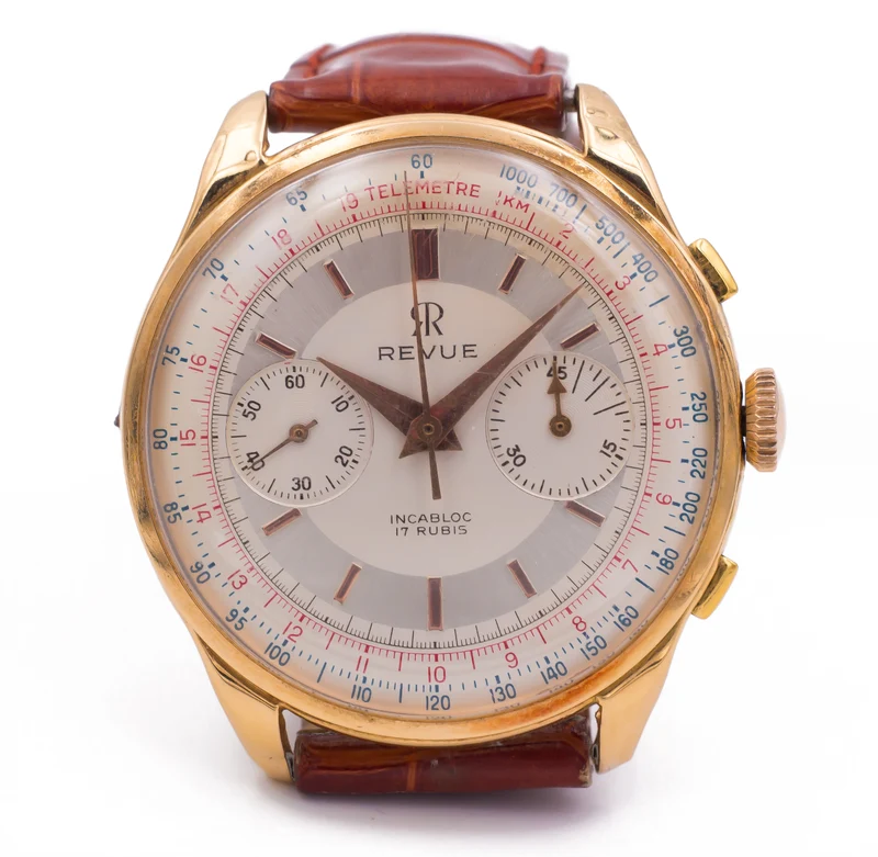 Chronographe Vintage Revue en or 18 carats, années 50