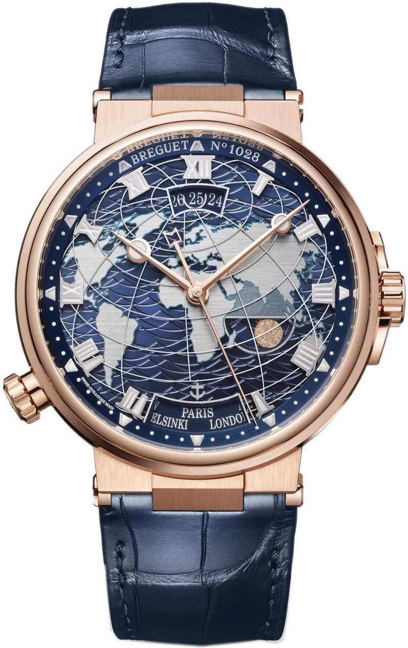 Breguet Marine Hora Mundi 5557 Rose Gold Blue Dial on Leather Strap