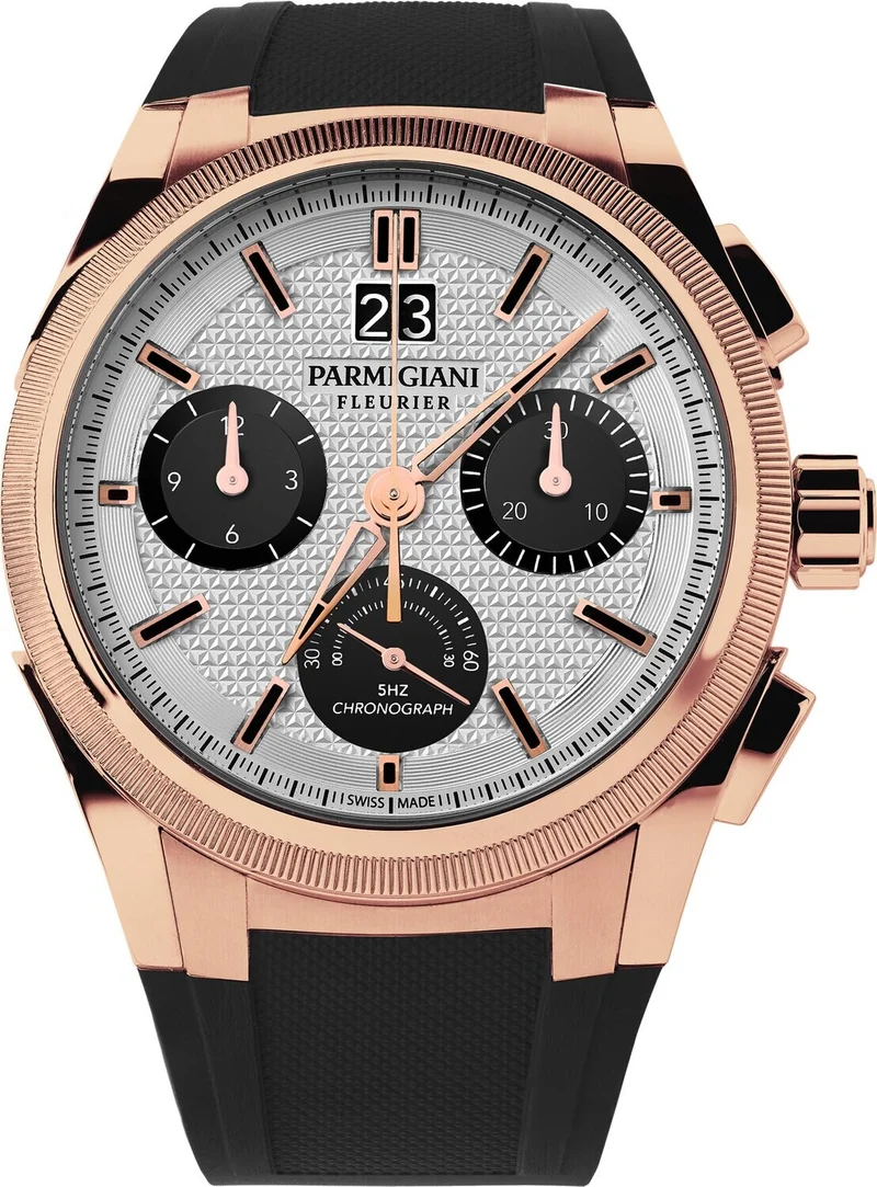 Parmigiani Fleurier Tondagraph GT Rose Gold Silver Black on Strap..Reference Number: PFC903-1500140-X01482