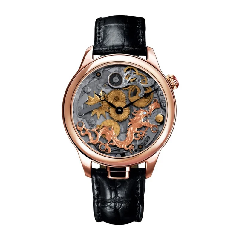 NIVREL Uhren - Répétition Squelette Dragon Ball Hand guilloched and skeletonized repeater watch with engraved dragon.
