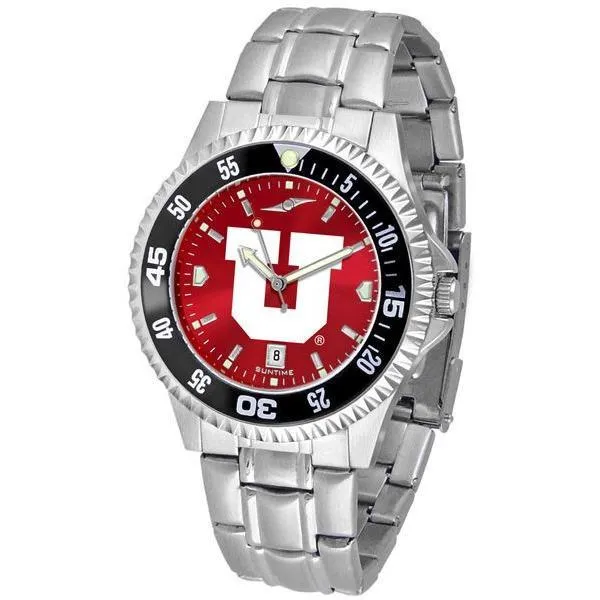 Utah Utes Mens Competitor AnoChrome Steel Band Watch w/ Colored Bezel