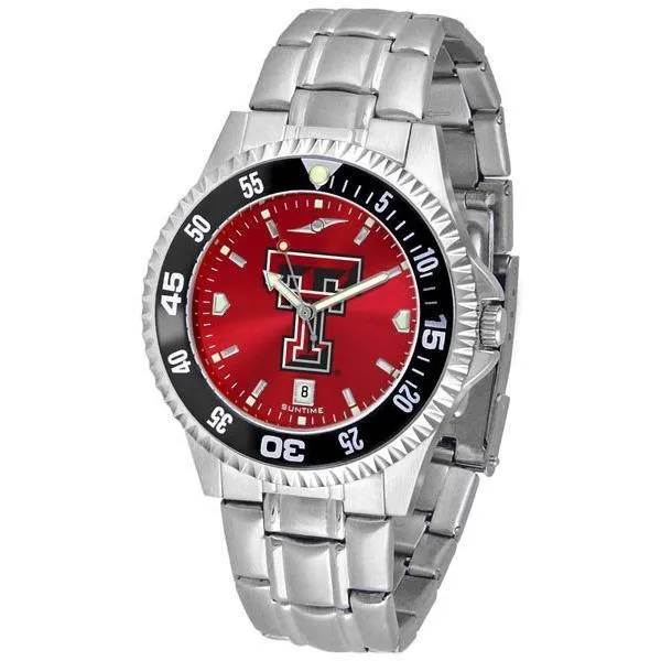 Texas Tech Red Raiders Mens Competitor AnoChrome Steel Band Watch w/ Colored Bezel