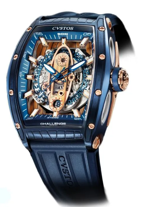 Cvstos Challenge Sealiner Men’s Watch, Blue Steel with Red Gold 5N Components Case, White Movement, Nitril Strap 53,7mm x 41mm, Cvstos-Challenge-Sealiner-Blue-Steel-Red-Gold