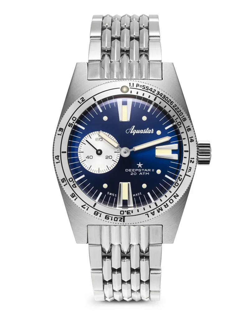 AQUASTAR DEEPSTAR II – BLUE RAY ON STAINLESS STEEL BOR BRACELET
