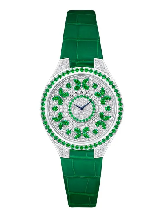 Graff Disco Butterfly White Gold, Emeralds & Diamonds Ladies Watch, butterfly-dis-wg-ed