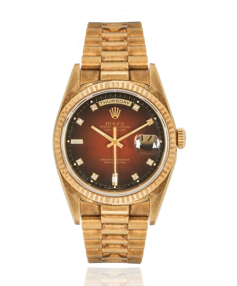 ROLEX DAY-DATE MAROON VIGNETTE DIAMOND DIAL 18238
