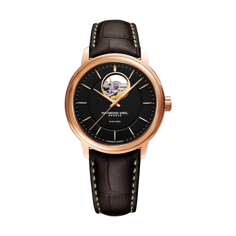 Raymond Weil Maestro Open Aperture Black Dial PVD Case Reference 2227-PC5-20021
