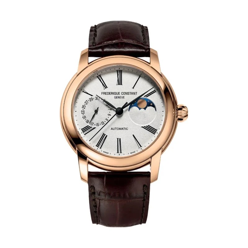 Frederique Constant Classic Moonphase Manufacture Silver Dial Rose Gold-Plated Case Reference FC-712MS4H4