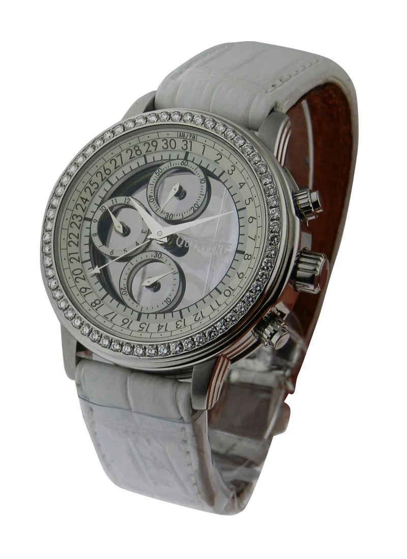 Quinting Mysterious Chronograph with Diamond Bezel Steel with White Dial and White Strap QSL51D