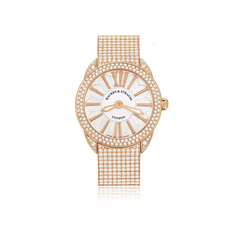 BACKES & STRAUSS Piccadilly Renaissance 40 Rose Gold Set with 2 Rows of White Diamonds Mechanical Movement Model Ref : REN-PC40MMD2R.RG.WRR.DB