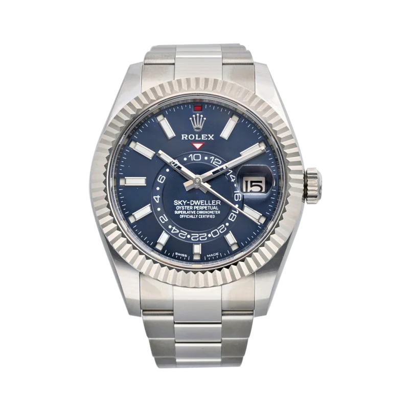 Rolex Sky-Dweller Reference 326934, a stainless steel and white gold wristwatch with annual calendar and dual time zone