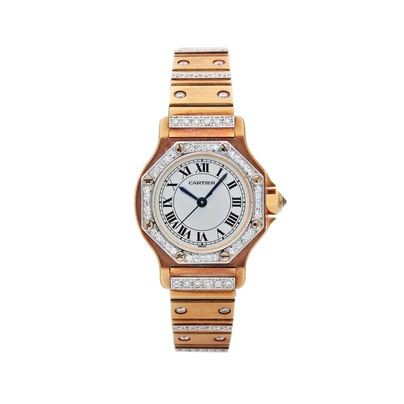Cartier Santos Octagon, a yellow gold and diamond automatic wristwatch, Circa 1990s
