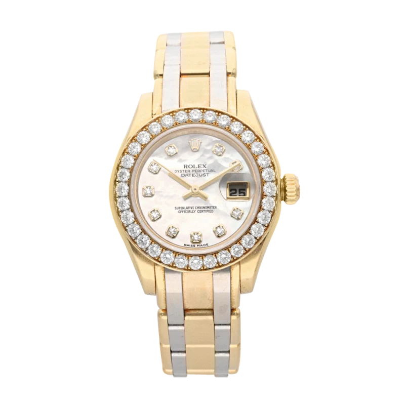 Rolex Datejust Pearlmaster Reference 80298, a tri-color gold and diamond-set automatic wristwatch with date, bracelet and mother of pearl dial, Circa 2007