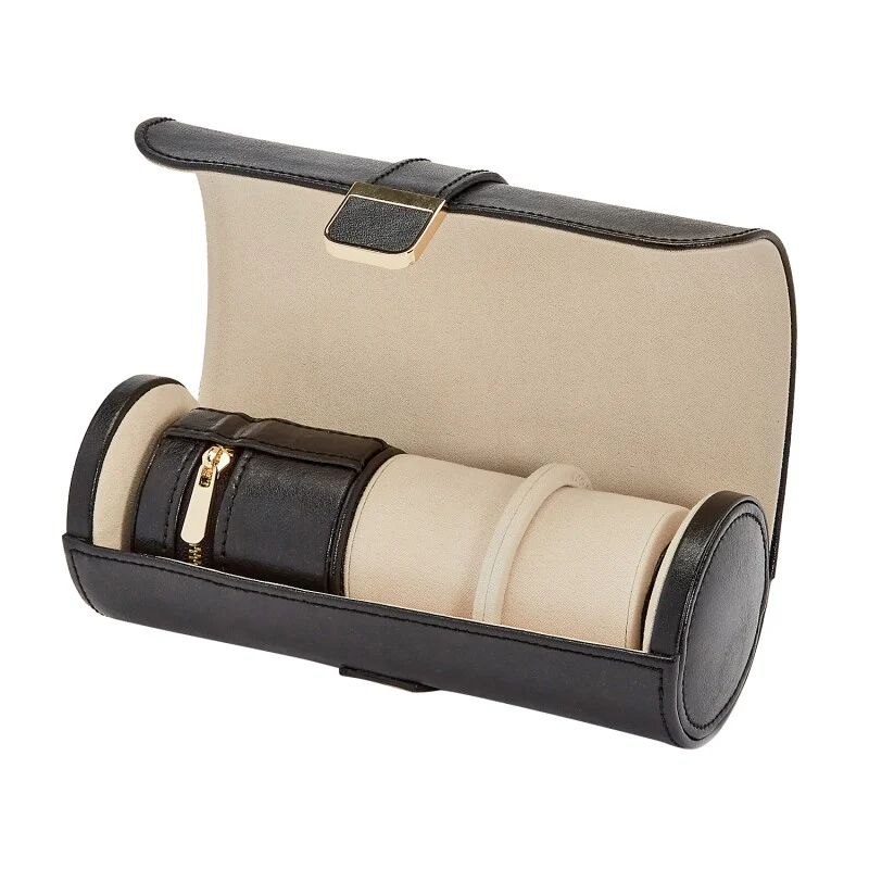 WOLF Palermo Double Watch Roll With Jewelry Pouch In Black Anthracite