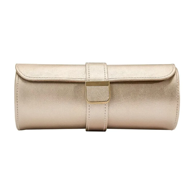 WOLF Palermo Double Watch Roll with Jewelry Pouch In Pewte