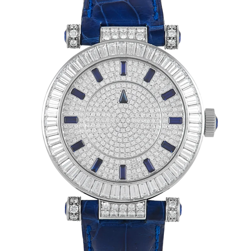 Franck Muller Master Mystery, a white gold wristwatch with diamonds and sapphires