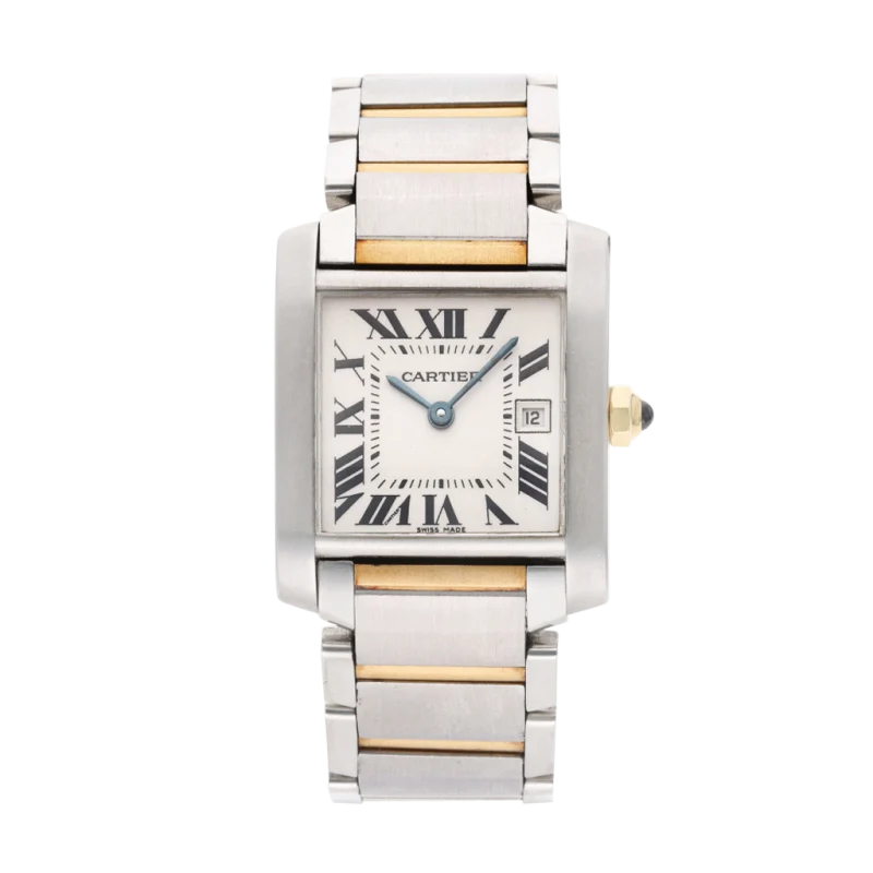 Cartier Tank Française Reference W51012Q4, a yellow gold and stainless steel quartz wristwatch with date