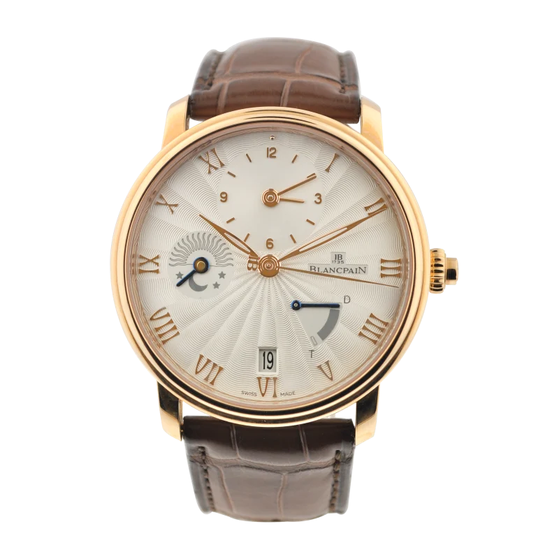 Blancpain Villeret Half Timezone Reference 6665-3642-55B, a rose gold automatic wristwatch with day/night indicator and strap