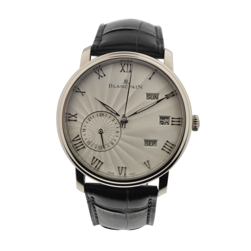 Blancpain Villleret GMT Reference 6670-1542-55B, a white gold automatic wristwatch with GMT and annual calendar