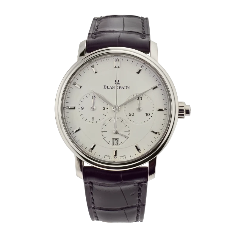 Blancpain Villeret Single Pusher Reference 6185-1127-55B, a stainless steel automatic wristwatch with date and chronograph