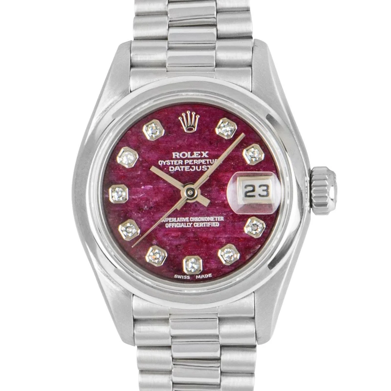 ROLEX DATEJUST WOMEN'S PLATINUM RARE RUBELLITE STONE DIAMOND DIAL 69166RBG