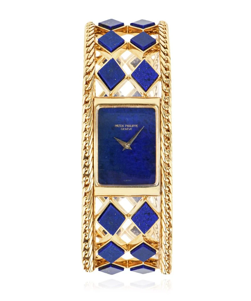 PATEK PHILIPPE 18K YELLOW GOLD RARE LAPIS LAZULI SET WOMEN'S VINTAGE WATCH 4241