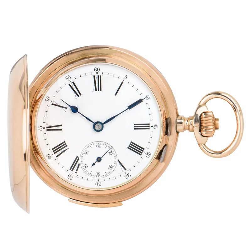 A 14CT ROSE GOLD EROTIC AUTOMATON SWISS FULL HUNTER QUARTER REPEATER KEYLESS LEVER POCKET WATCH C1890S