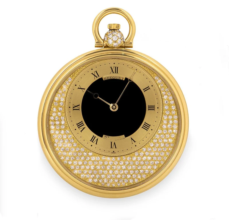 BREGUET OPEN FACE DRESS POCKET WATCH YELLOW GOLD ONYX CENTRE DIAMOND SET 1730BA