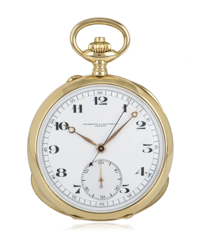 VACHERON & CONSTANTIN OPEN FACE CHRONOGRAPH POCKET WATCH IN YELLOW GOLD