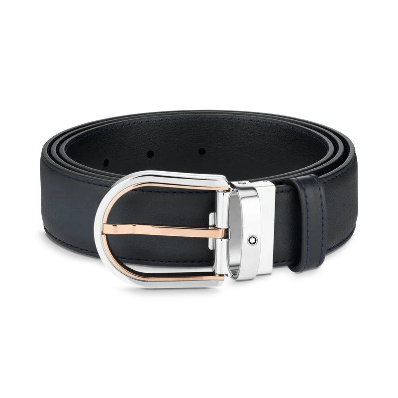Horseshoe buckle blue 35 mm leather belt
