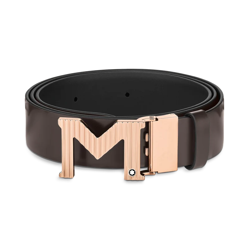 M buckle brown/black 35 mm reversible leather belt