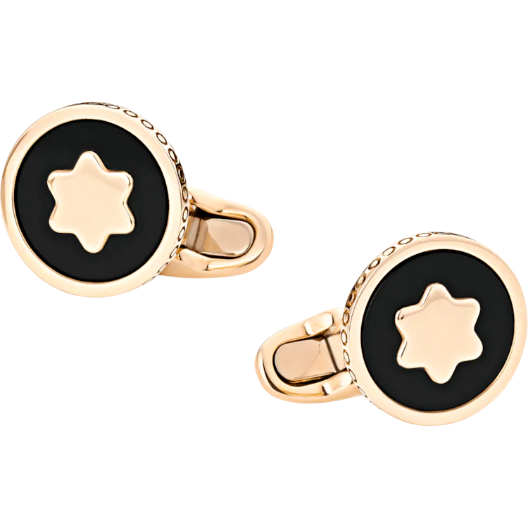 Cufflinks, round in rose gold with onyx inlay Add to Wish List