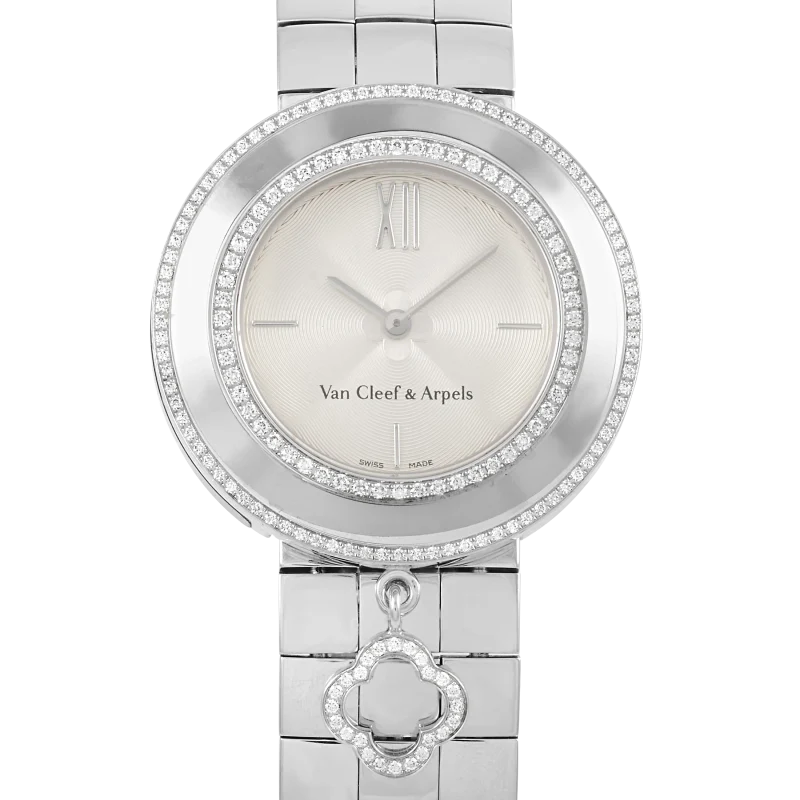 Van Cleef & Arpels Charms Reference 3572114, a white gold wristwatch with Alhambra charm