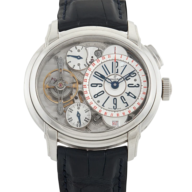Audemars Piguet Millenary Tradition d'Excellence Cabinet Reference 26066PT.OO.D028CR.01, a platinum manual wind wristwatch with day, date and power reserve
