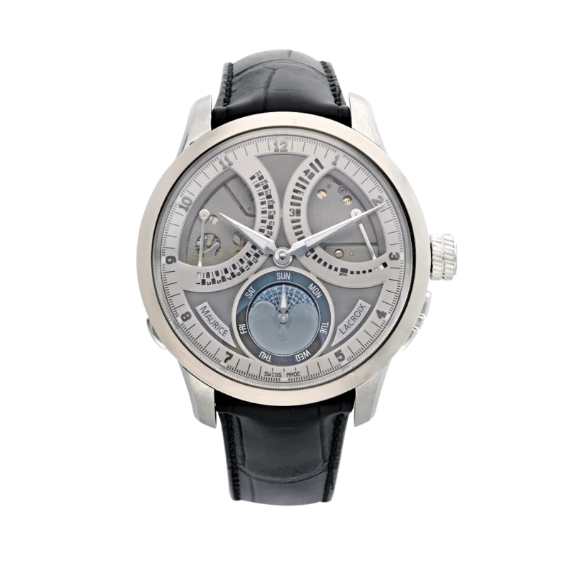 Maurice Lacroix Limited Edition Masterpiece Reference ML-MP7278-SS001-320, a stainless steel manual wind wristwatch with retrograde