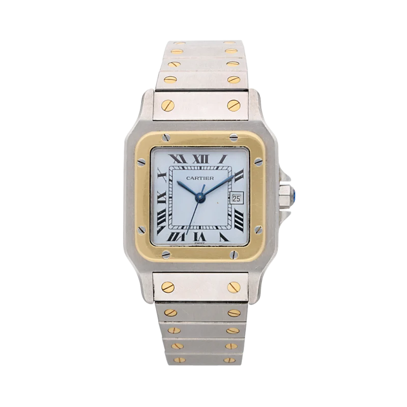 Cartier Santos de Galbee Reference 1172961, a stainless steel and yellow gold automatic wristwatch with date, Circa 1990