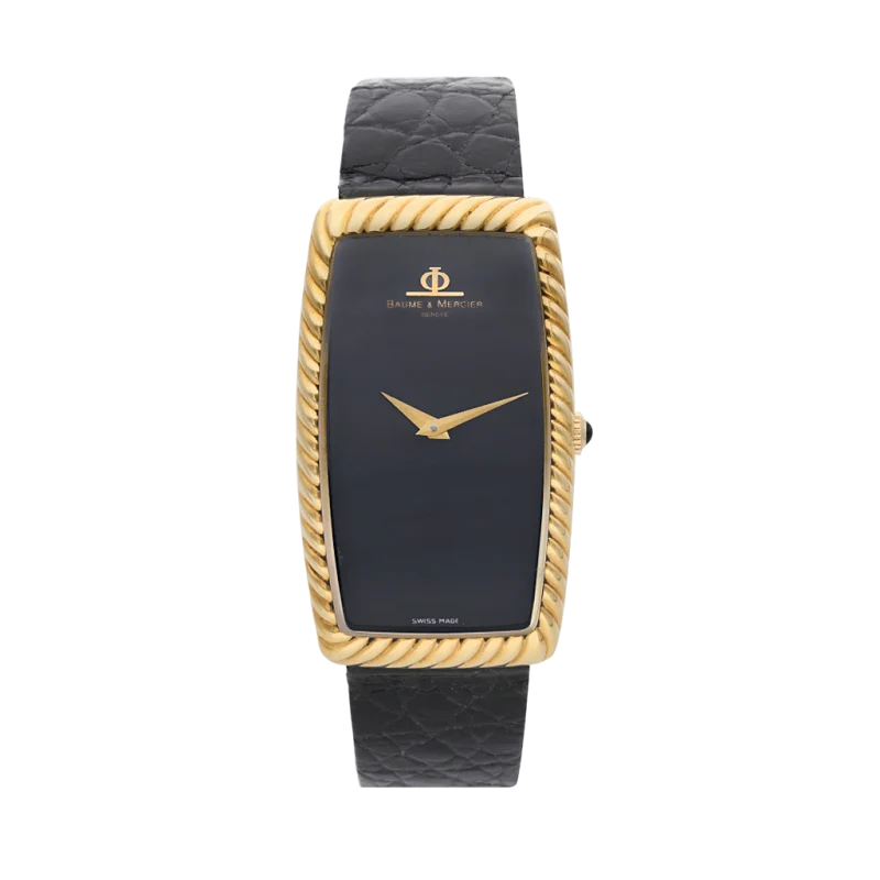 Baume & Mercier Oversized Tank Reference 37081BZ, a yellow gold manual wind wristwatch with strap