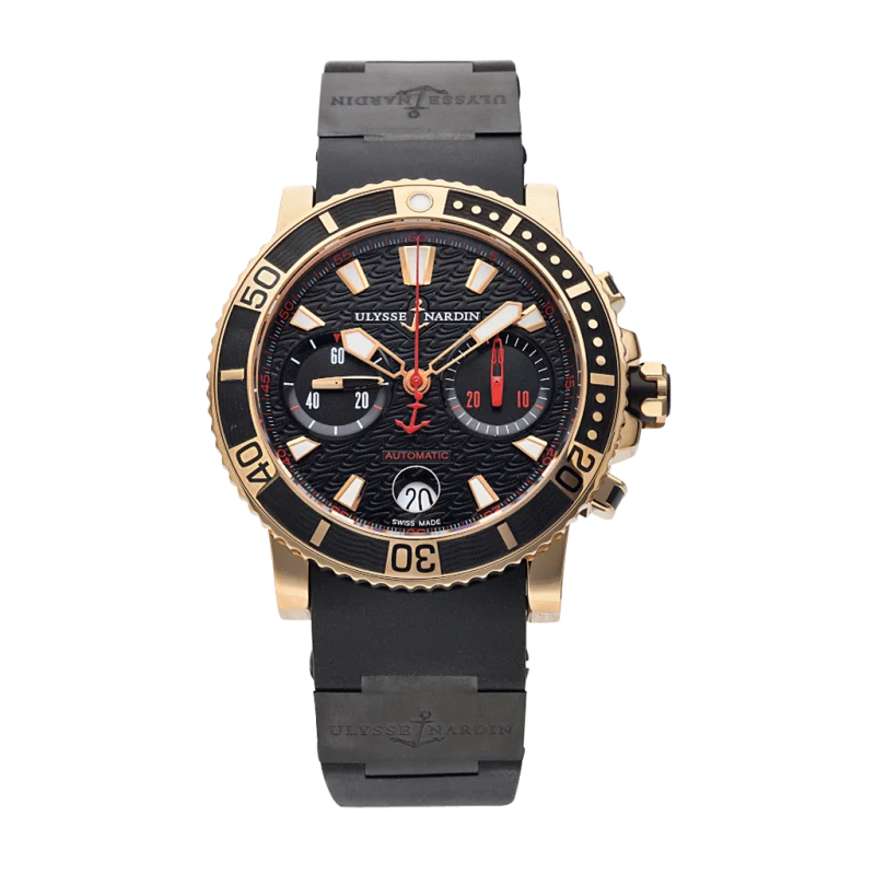Ulysse Nardin Marine Maxi Diver Reference 8006-102-3A/926, a yellow gold automatic wristwatch with chronograph, date and strap