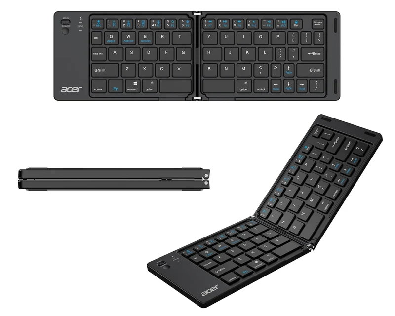 Acer MiniFold Foldable Bluetooth Keyboard, Ultra Portable 66-Key Wireless Keyboard, Bluetooth 5.0, Rechargeable Battery, Type-C Charging, 150mAh Battery, for Windows, Android, iOS, Tablets & Laptops