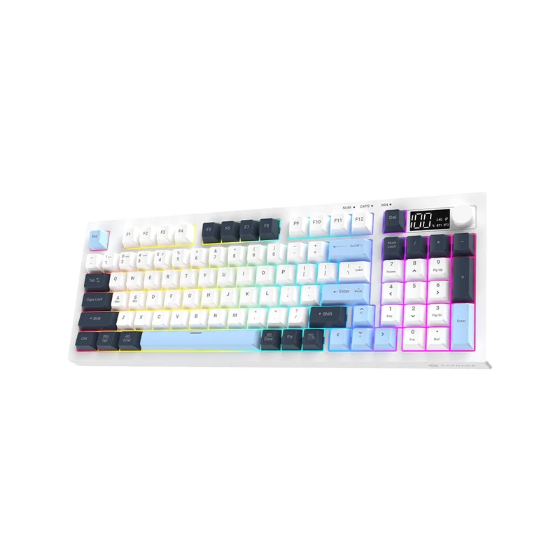 KARNAGE by EVM Visage 95 RGB Backlit Wireless Gaming Keyboard [95 Keys] Triple Mode BT 5.0, 2.4GHz & USB-C | Semi- Mechanical | Volume Knob & Display | 2000mAh | Win & Mac | 2 Yr Warranty | White Blue