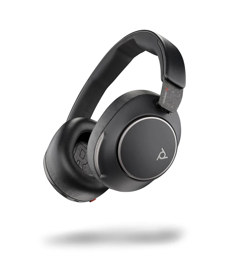 Poly (Plantronics) Voyager Surround 80 UC Teams Certified USB-C Headset + USB-C/A Adapter, Noise-Canceling Mics for Clear Calls + Adaptive ANC, Connect via Bluetooth, Black-Grey, 8G7U1AA