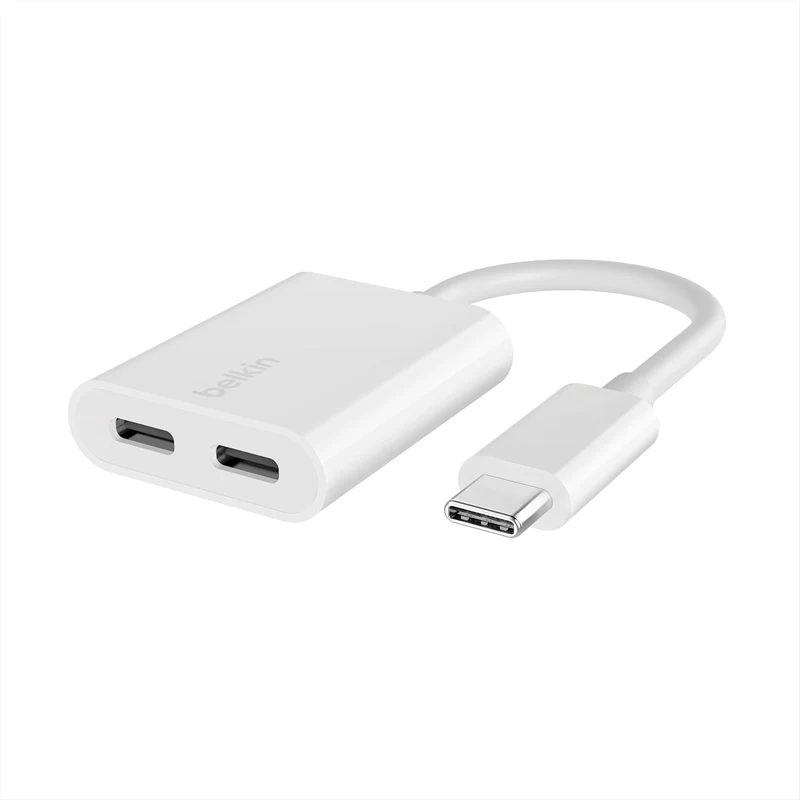 Belkin Type-C Audio + Charge Rockstar, USB-C Audio Adapter for iPhone 15 Series, iPad, Google Pixel, Galaxy and More- White